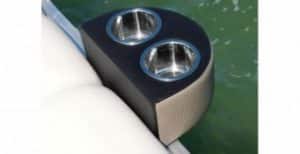 Cupholders on a pontoon boat above a body of water