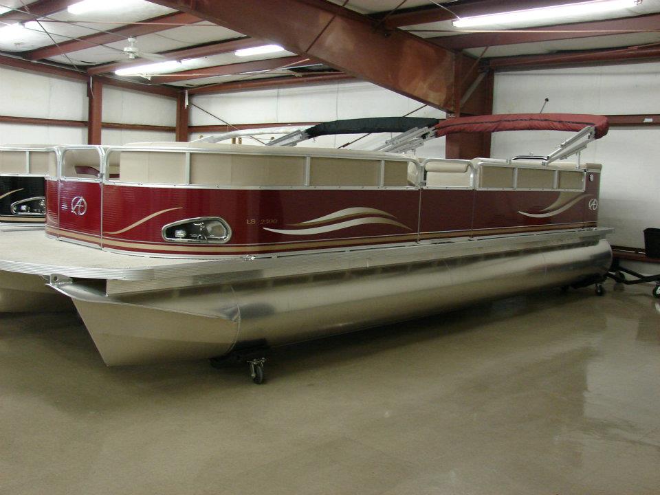 An Avalon LS pontoon in indoor storage