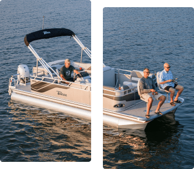 An Avalon Pontoons Boat in the middle of the sea while elders are fishing