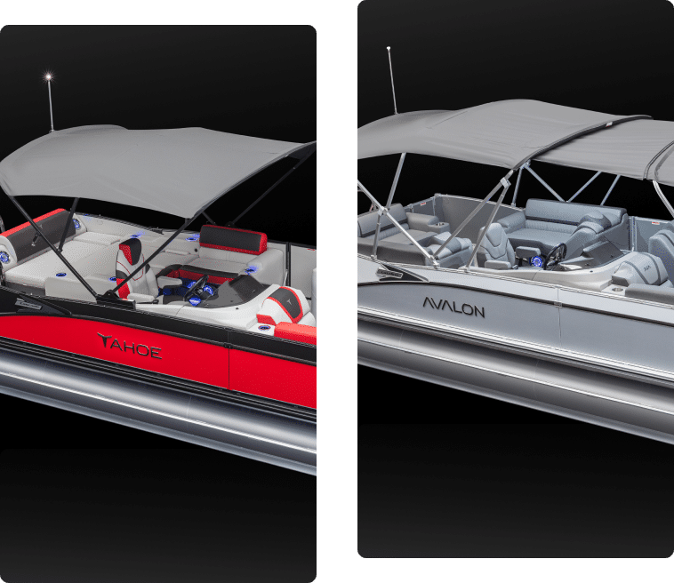 Two pictures of an Avalon Pontoons Boat; Yahoe and Avalon Models