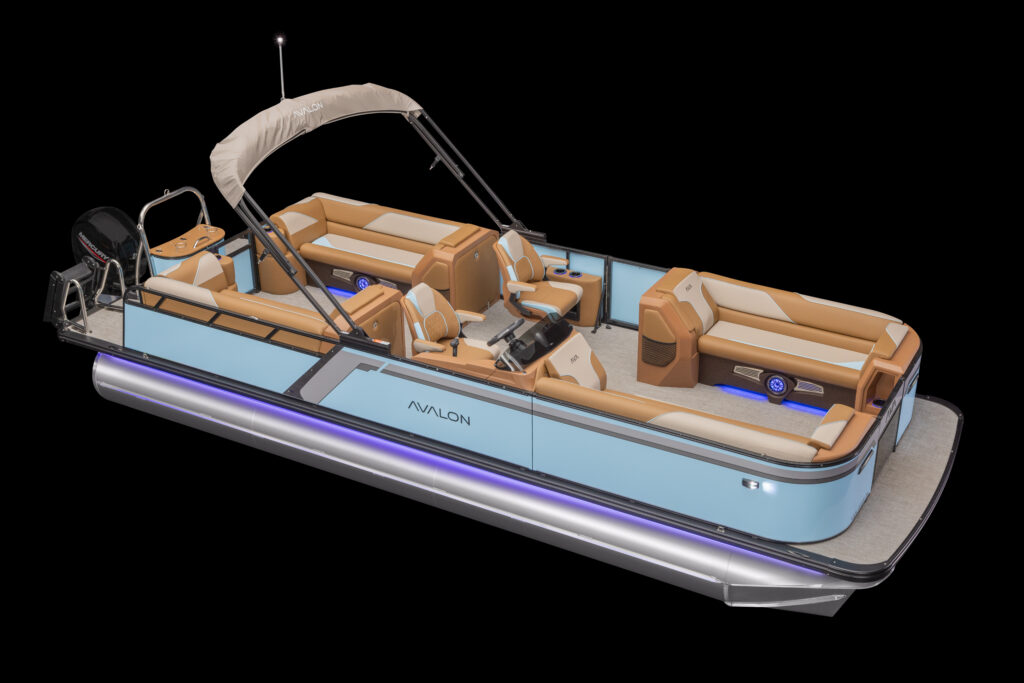 Avalon Pontoons Venture Quad Lounger with Coastal Blue exterior walls